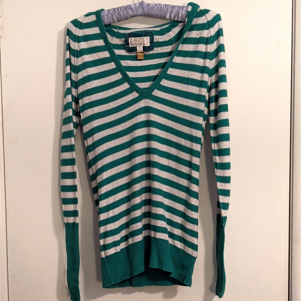 AE Hooded Striped Cozy Sweater Size S